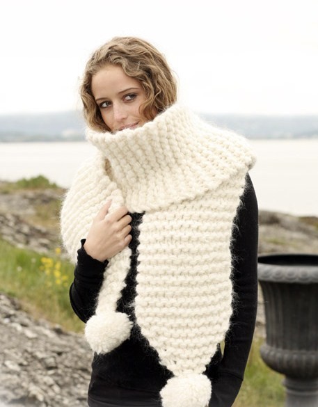 Oversized Scarf with Pompoms