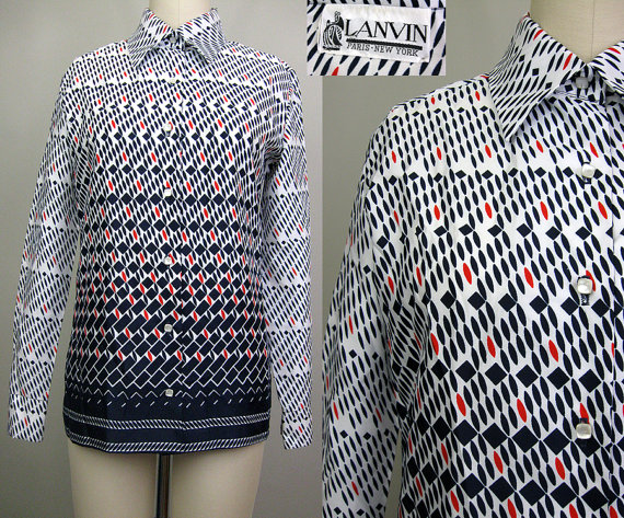 Vintage 1970s op art print button down shirt from Threadhunter on etsy. $35  